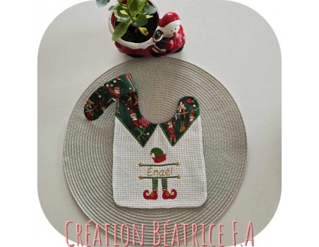 Motif de broderie machine lutin de  Noël prénom