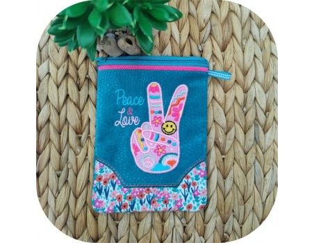 machine embroidery design applique hand peace and love