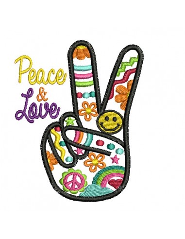 machine embroidery design applique hand peace and love