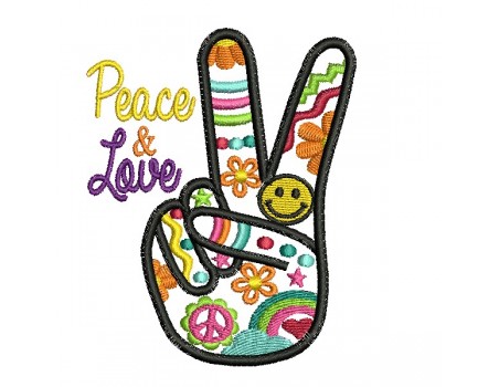 machine embroidery design applique hand peace and love