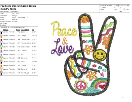 machine embroidery design applique hand peace and love