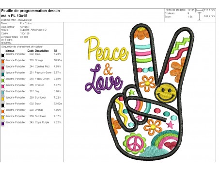 machine embroidery design applique hand peace and love