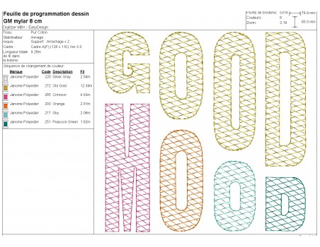 Motif de broderie machine good mood en mylar