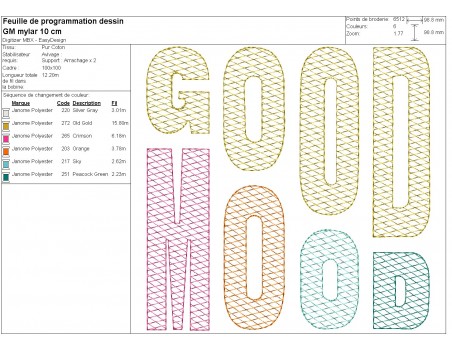 Motif de broderie machine good mood en mylar