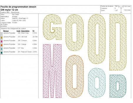 Motif de broderie machine good mood en mylar