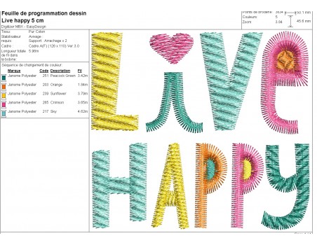 machine embroidery design  live happy