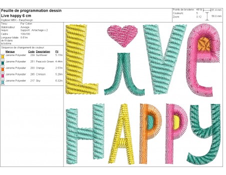 machine embroidery design  live happy