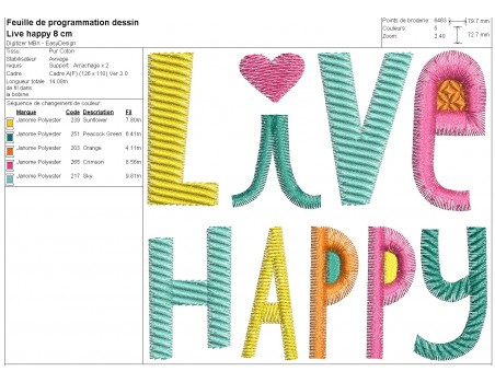 machine embroidery design  live happy