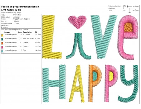 machine embroidery design  live happy