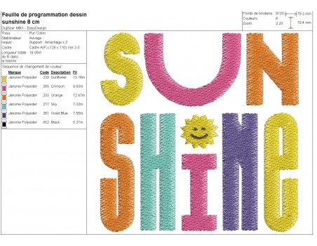 machine embroidery design sun shine