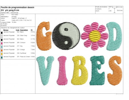 machine embroidery design  good vibes yin yang