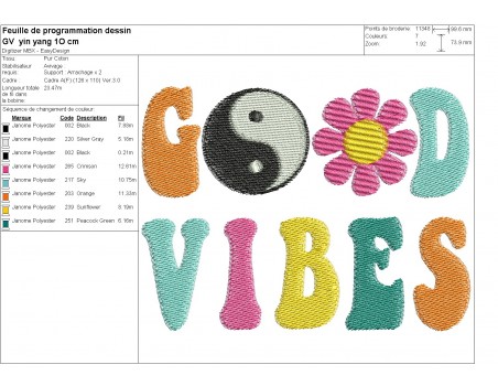 machine embroidery design  good vibes yin yang