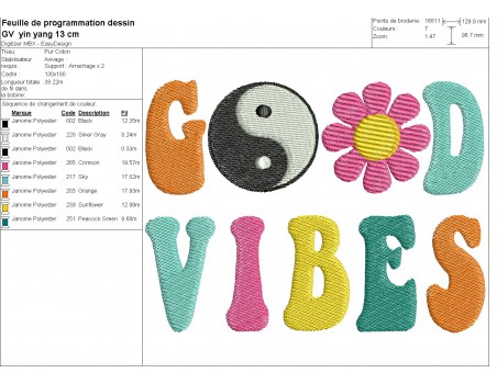 machine embroidery design  good vibes yin yang