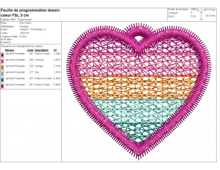 machine embroidery design multicolor heart fsl