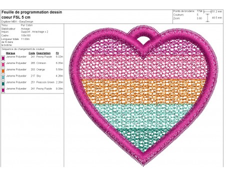 machine embroidery design multicolor heart fsl