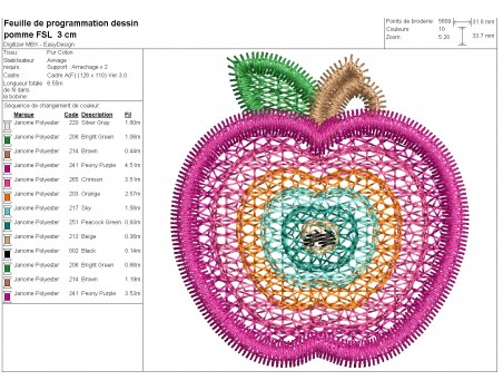 machine embroidery design multicolor apple fsl