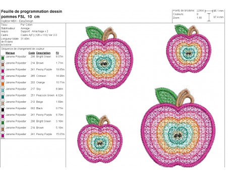 machine embroidery design multicolor apple fsl