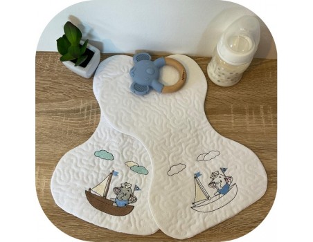 Motif de broderie machine  petit éléphant dans son bateau