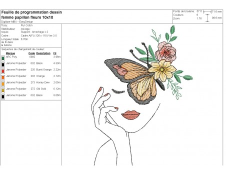 Machine embroidery design woman butterfly