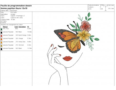 Machine embroidery design woman butterfly