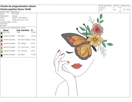 Machine embroidery design woman butterfly