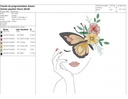 Machine embroidery design woman butterfly