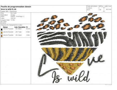 machine embroidery design  heart love is wild