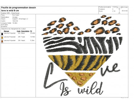 machine embroidery design  heart love is wild