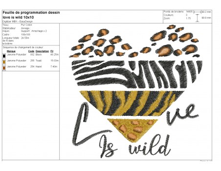 machine embroidery design  heart love is wild