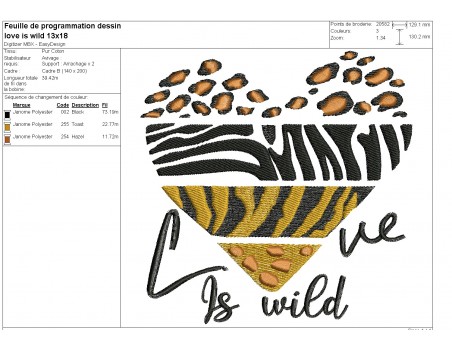 machine embroidery design  heart love is wild