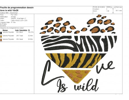 Motif de broderie machine coeur love is wild