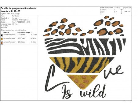 machine embroidery design  heart love is wild