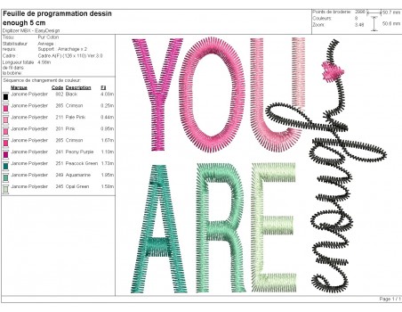 Motif de broderie machine you are enough