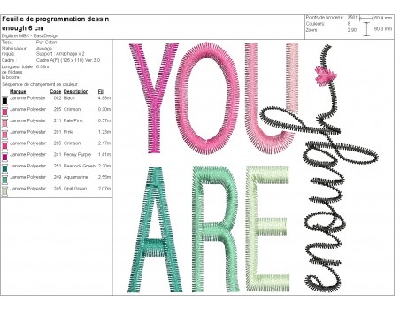 Motif de broderie machine you are enough