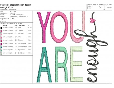 Motif de broderie machine you are enough