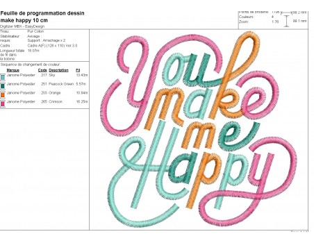 Motif de broderie machine You make me happy