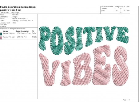 Motif de broderie machine Positive Vibes