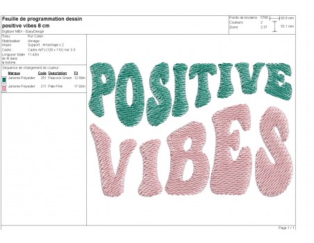 machine embroidery design  Positive Vibes