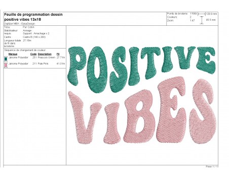 machine embroidery design  Positive Vibes