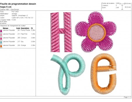 Motif de broderie machine Hope