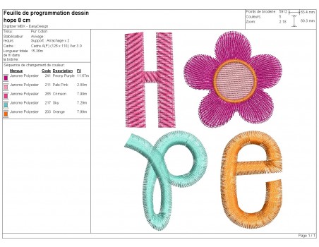 Motif de broderie machine Hope