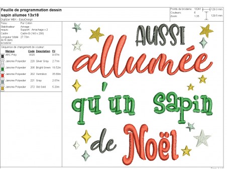 Motif de broderie machine allumée sapin Noël