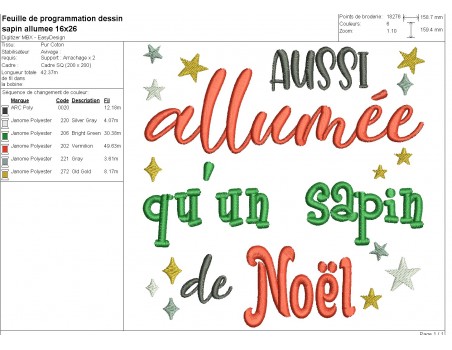 Motif de broderie machine allumée sapin Noël