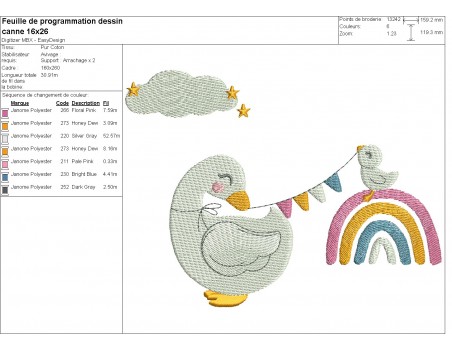 Motif de broderie machine petite canne avec un arc en ciel