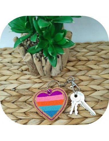 machine embroidery design keychain multicolor heart ITH