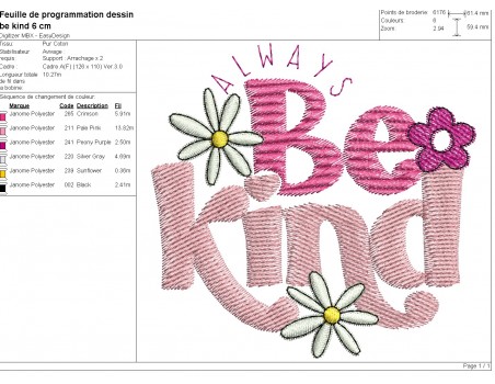 Motif de broderie machine Be kind