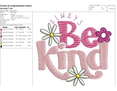 Motif de broderie machine Be kind