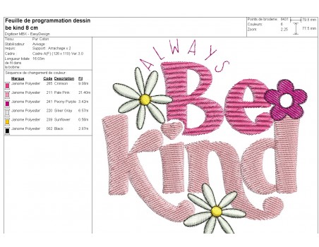 Motif de broderie machine Be kind