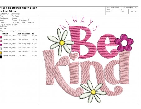 Motif de broderie machine Be kind