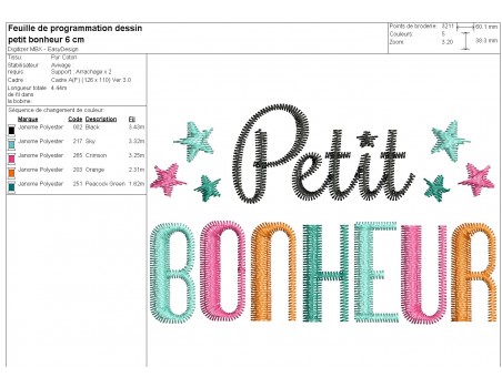 machine embroidery design Petit bonheur